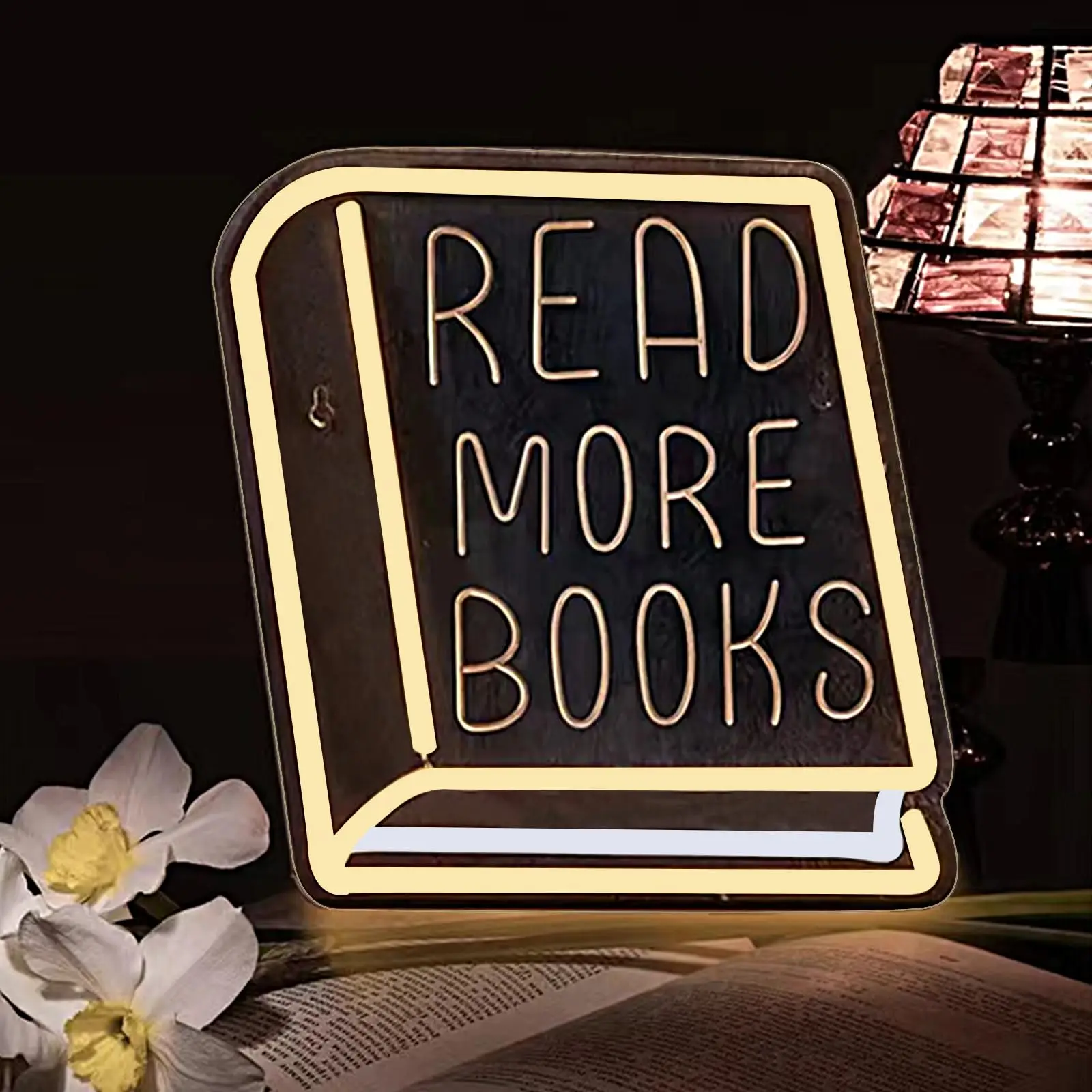 

Read More Books Neon Sign Dimmable Book Neon Lights Classroom LED Light Up Sign for Bookstore Reading Library Museum Study Decor