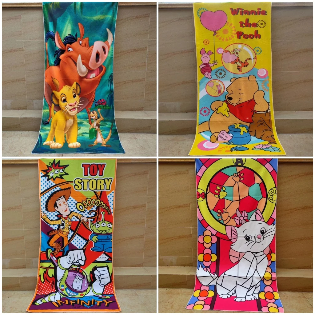 

Cartoon Simba Lion King Winnie Marie Cat Toy Story Baby Bath Towels 75X150cm Microfibre Wash Kids Adult Beach Swimming Towel