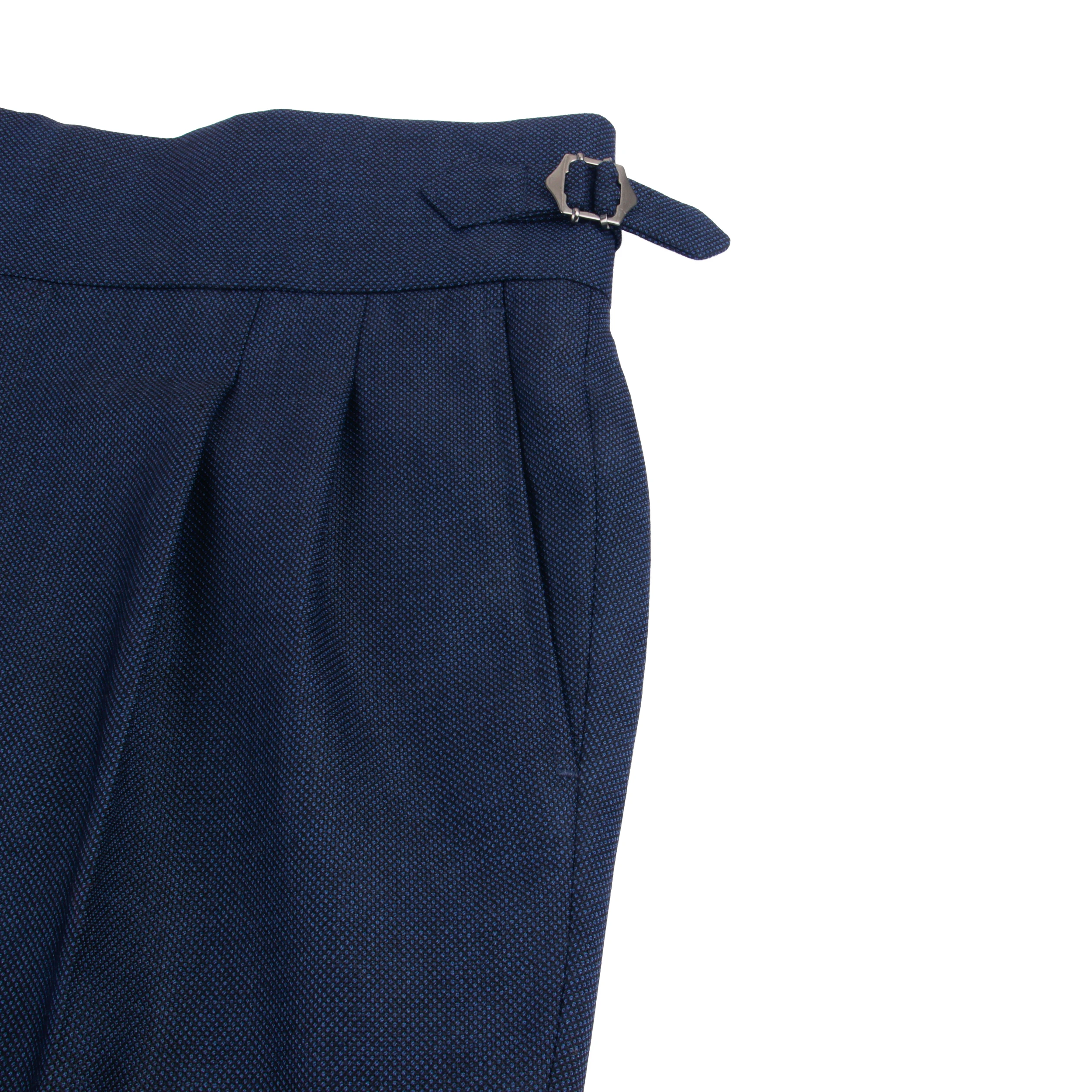 Luxury Fashion Italian Style Custom Made Suits Pants Tailored Trousers Navy Nailhead High Waist Neapolitan Trousers Extended Tab