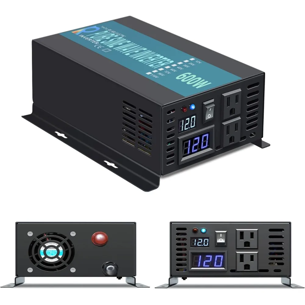 

600 Watt 12V DC to 120V AC Pure Sine Wave Power Inverter with 1200W Surge Capacity