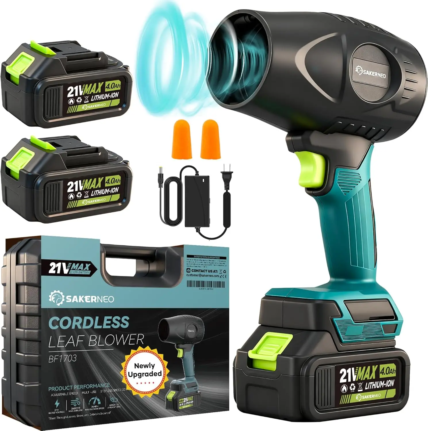 منفاخ أوراق شجر لاسلكي، 18000 دورة في الدقيقة، بطاريات 2 × 4.0 أمبير في الساعة، سرعة قابلة للتعديل للحديقة والحديقة