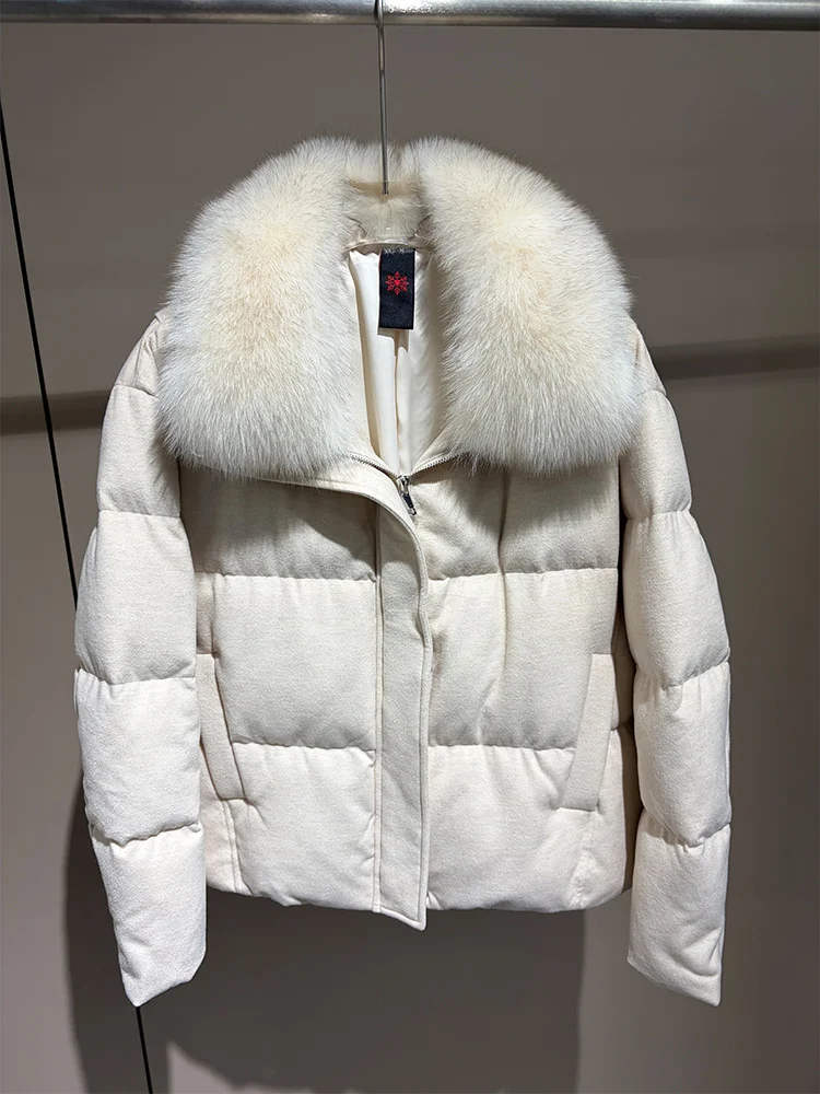 New Women Winter Warm Goose Down Jacket Real Fox Fur Collar Cashmere Wool Jackets Thick Puffer Jackets Female Outwear Coat - view 4
