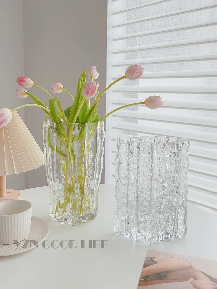 Transparent glass glacier vase ornament creative living room flower arrangement modern simplicity and high sense