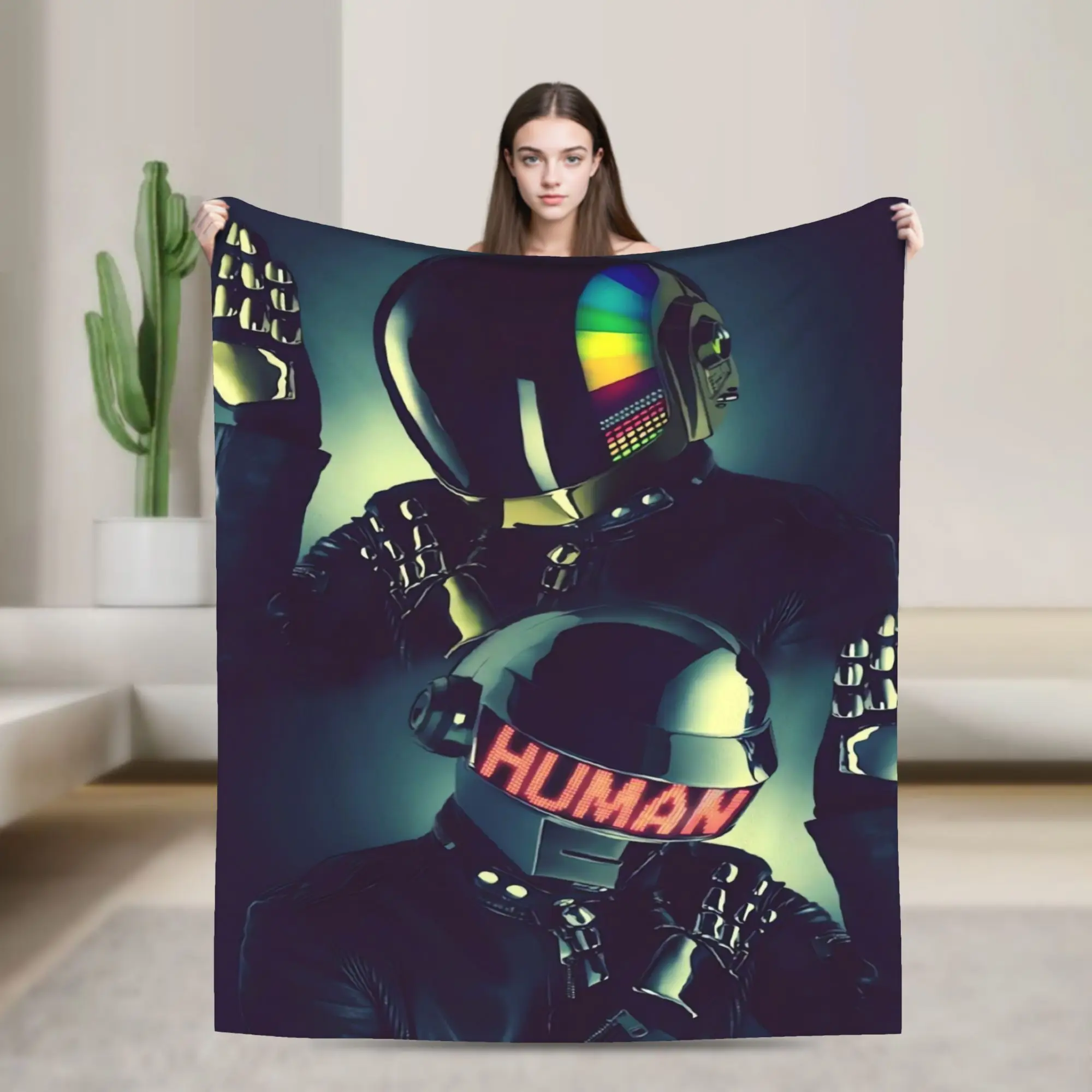 Daft Punk Electronic Music Soft Blanket  Funny Picnic Bedding Throws Bedroom Flannel Bedspread Sofa Bed Cover
