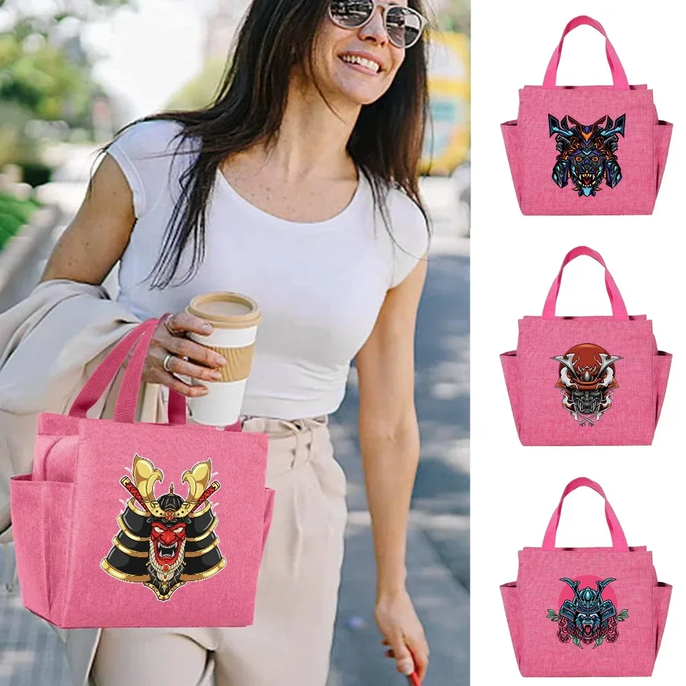 Dual-side Outer Pocket Hand-held Lunch Bag with Spacious Main Compartment, Container Storage Bag for Commuting Meals.