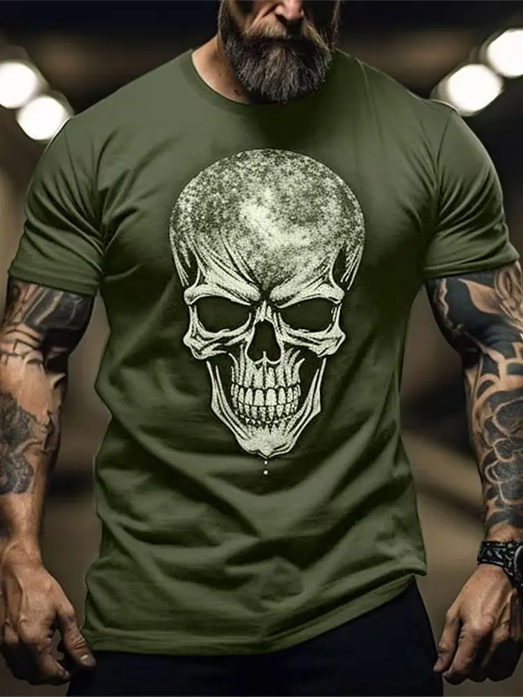 3D Skull Print Męska koszulka modowa Letnia koszulka męska Fitness sportowy Męska koszulka z krótkim rękawem Outdoor Street Męskie koszulki z dekoltem w szpic