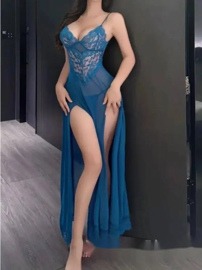 Puro Desiderio Maglia Sexy Abito Lungo Elegante Puro Desiderio Caldo Della Cinghia di Pizzo Sexy Scollo A V Moda Donne Sexy Abiti 2025 Nuovi Top B28U