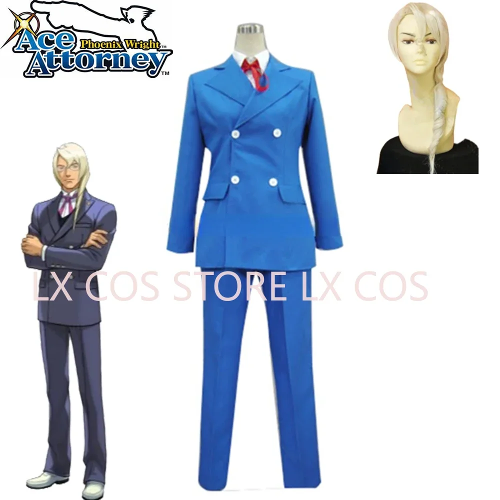 Kisstyle Fashion Ace Attorney Kristoph Gavin Blue Uniform COS Clothing Cosplay Costume,Customized Accepted