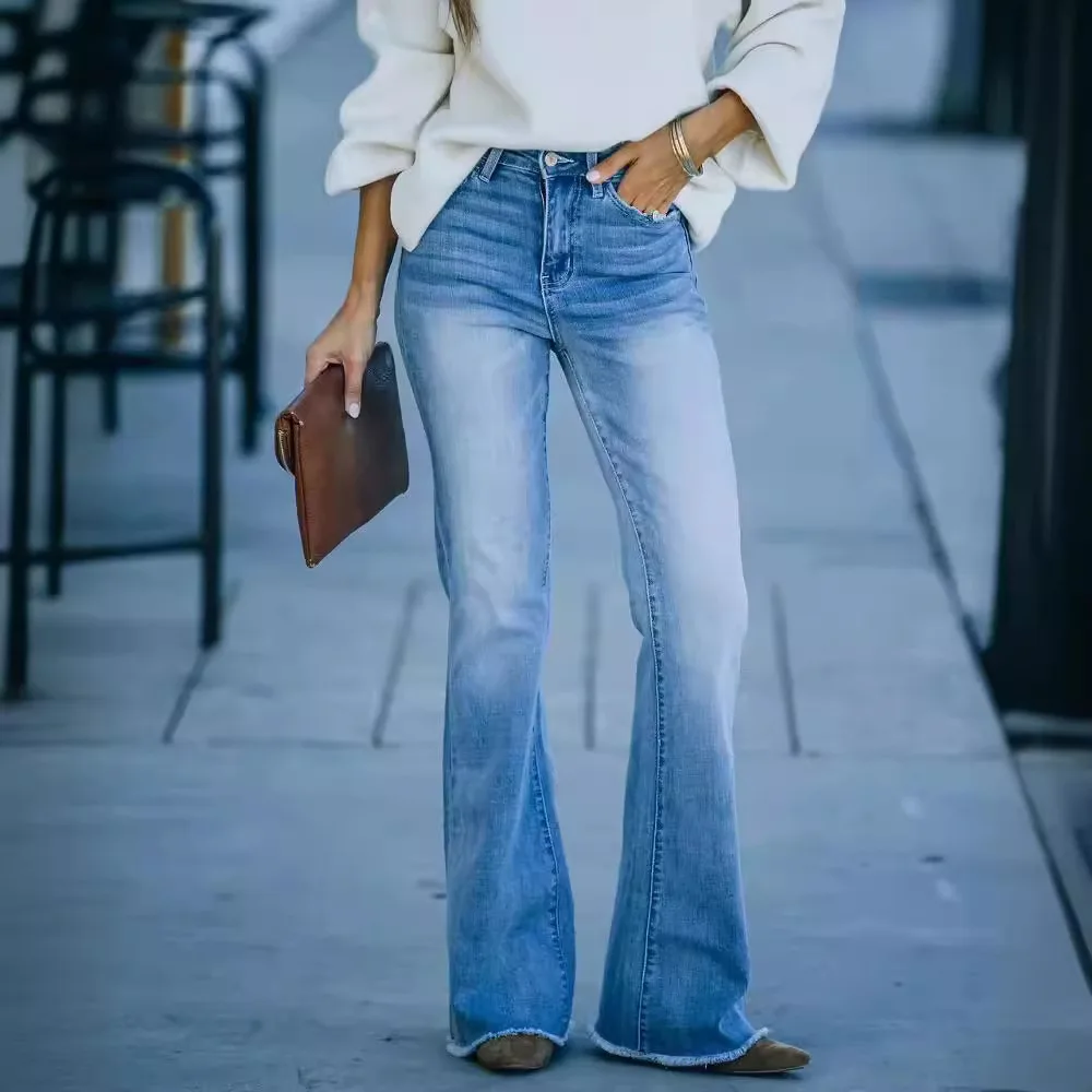 Jeans taille haute pour femmes, pantalons évasés élastiques, mode européenne et américaine, vêtements pour femmes, nouveauté, 2024