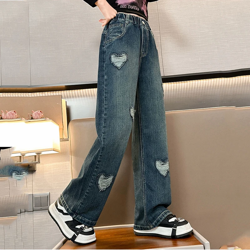 IENENS Straight Loose Wide-leg Jeans High Waist Pants Girl\'s Baggy Jeans Spring and Autumn Korean Fashion Denim Trousers