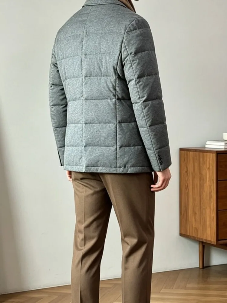 Mens Jacket Single Breasted Fashion Down Coat Solid Color Lapel Long Sleeves Men Turn Down Collar Outerwear