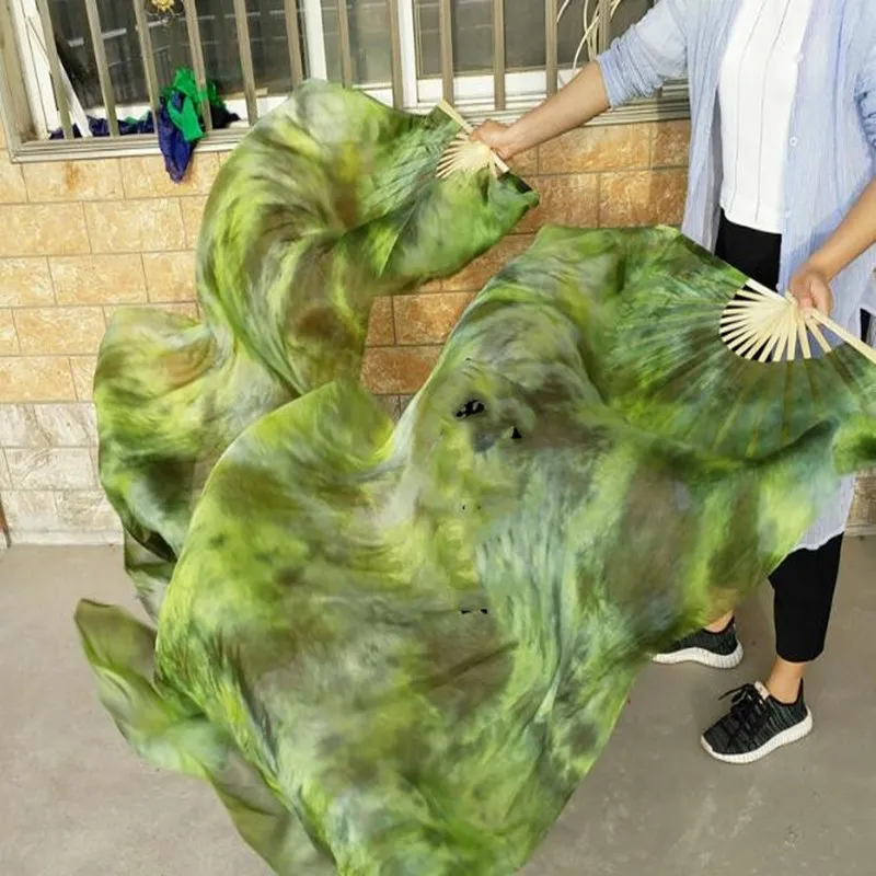 100% Silk Veil Belly Dance Dancing Hand Tie Dye Fan Veils 1.8m Length For Women Adults Professiona Props Stage Show Performance