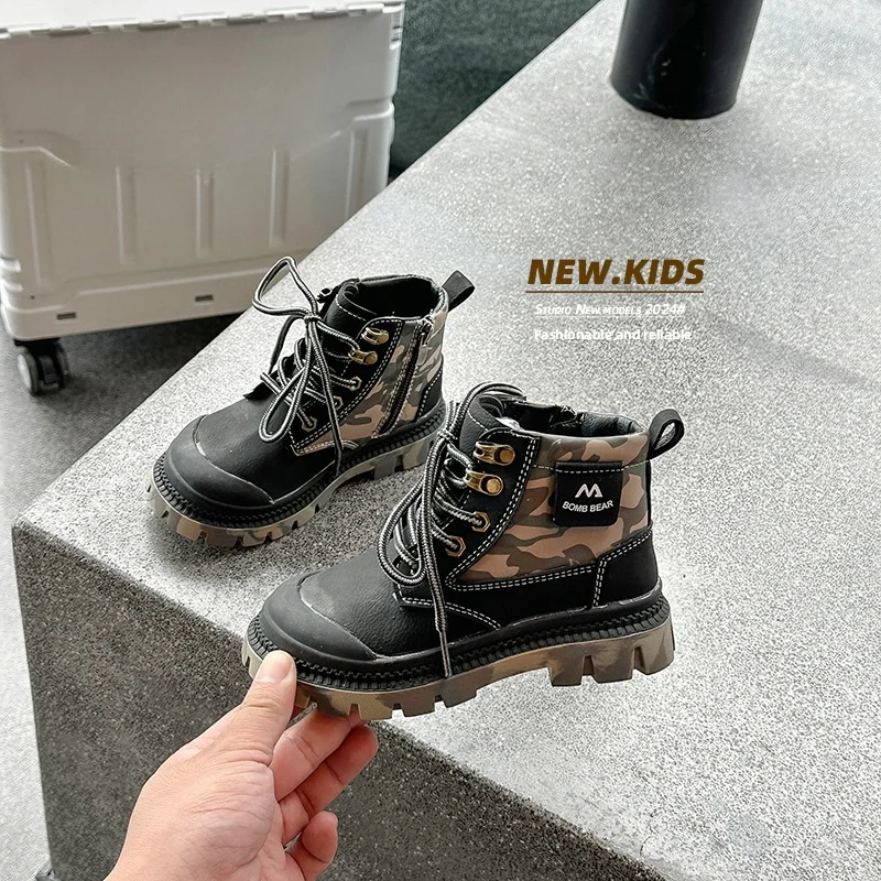 Spring Autumn Winter Ankle Camouflage Boots Light Girl Platform Super Cool Boys Short Boots Super Cozy Shoes