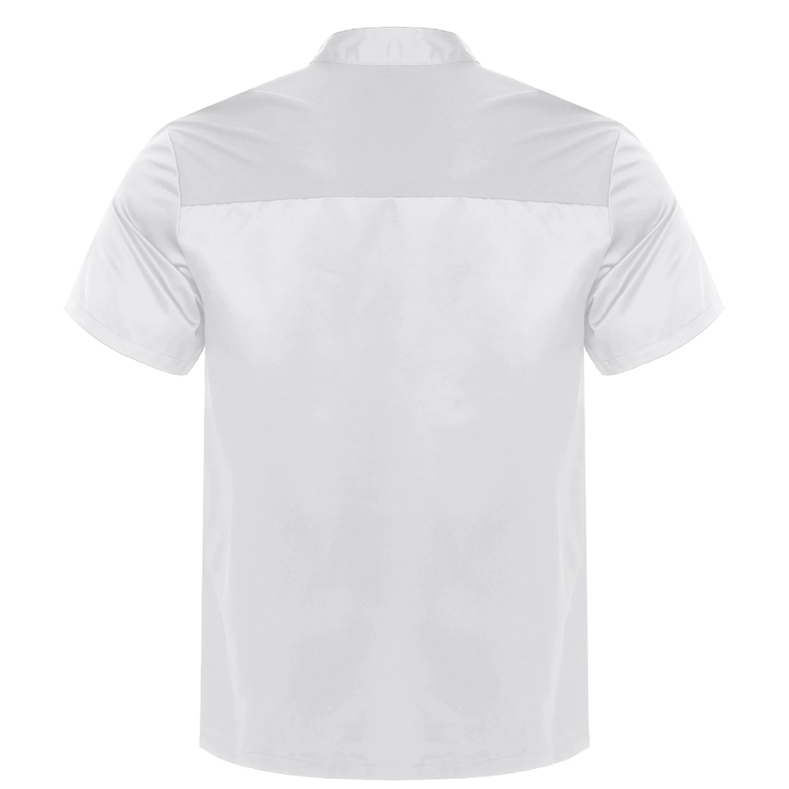 Manteau de Chef de cuisine brillant pour hommes, haut à manches courtes avec bouton-pression, veste de cuisinier en maille respirante au dos pour hôtel, Restaurant, cantine, cuisine