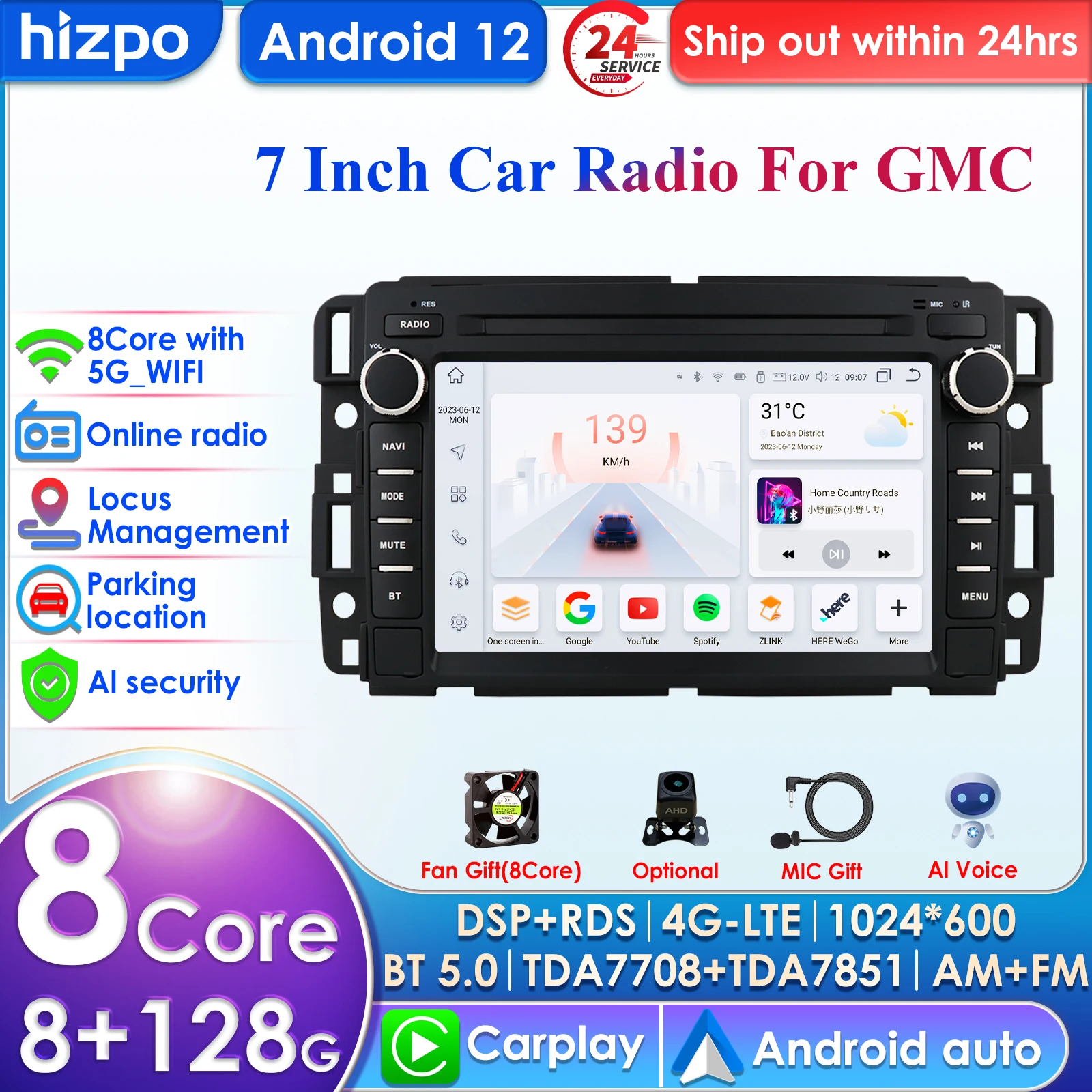 

Carplay 4G 7''2din Android Car Radio for Chevrolet Silverado GMC Sierra Impala Traverse Avalanche Express Yukon Acadia Savana