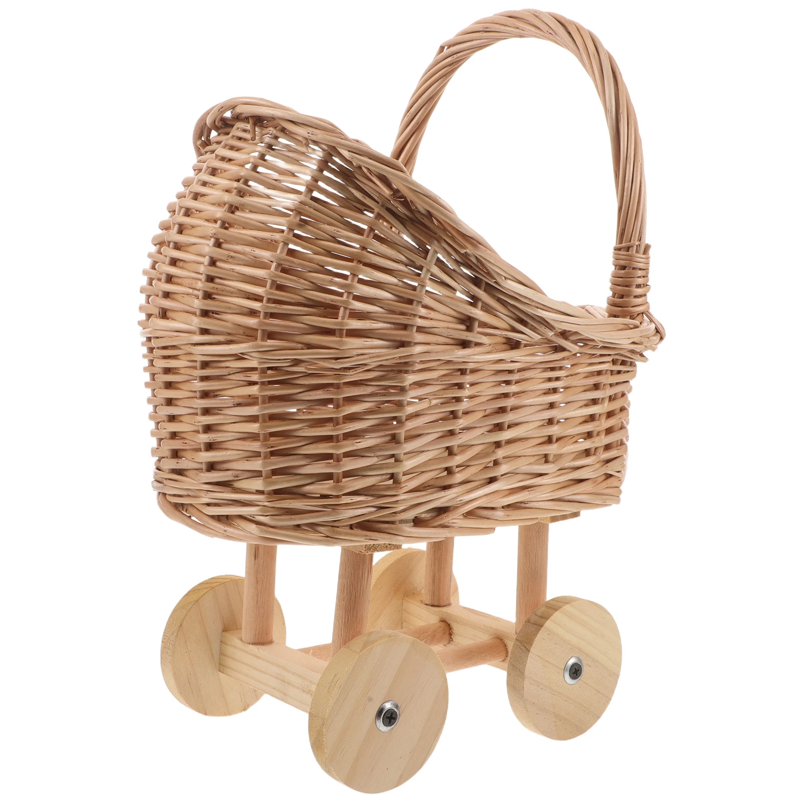 

Mini Vintage Wicker Baby Carriage Stroller Handwoven Rattan Flower Basket For Baby Shower Wedding Decor Playtime