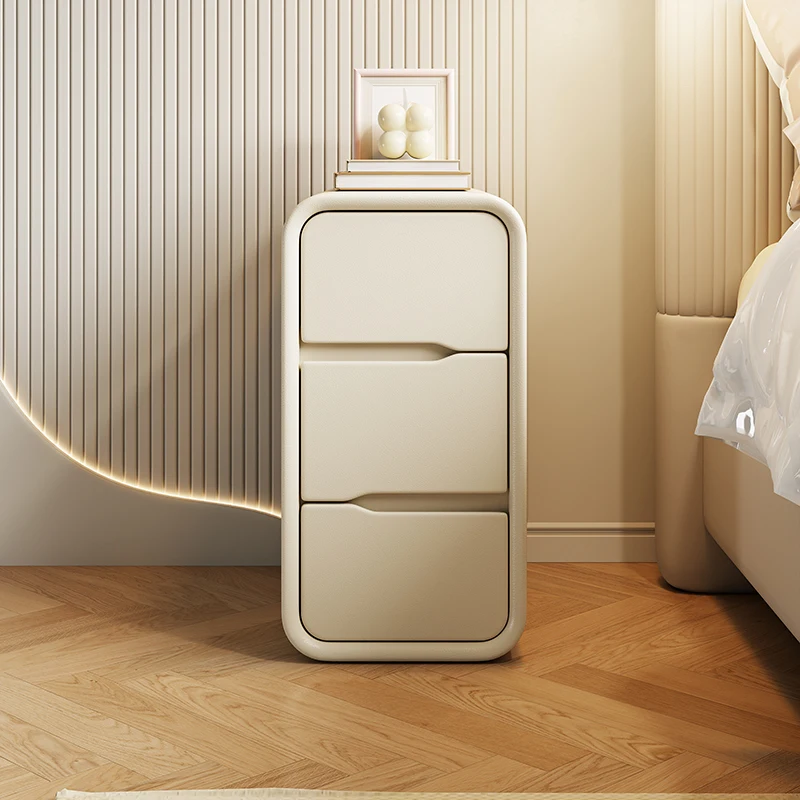 

Slim Wooden Bedside Cabinet Cream Finish Drawer-Style Three-Tier Storage Narrow Kids Bedroom Organizer Pine Frame