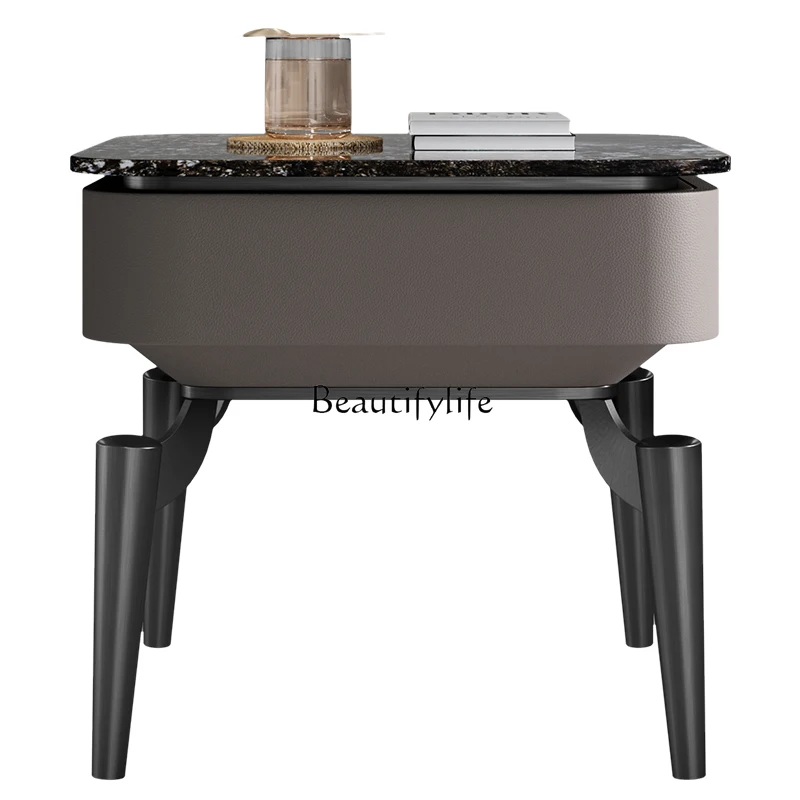 

*Bedside table Modern light luxury Italian minimalist rock slab