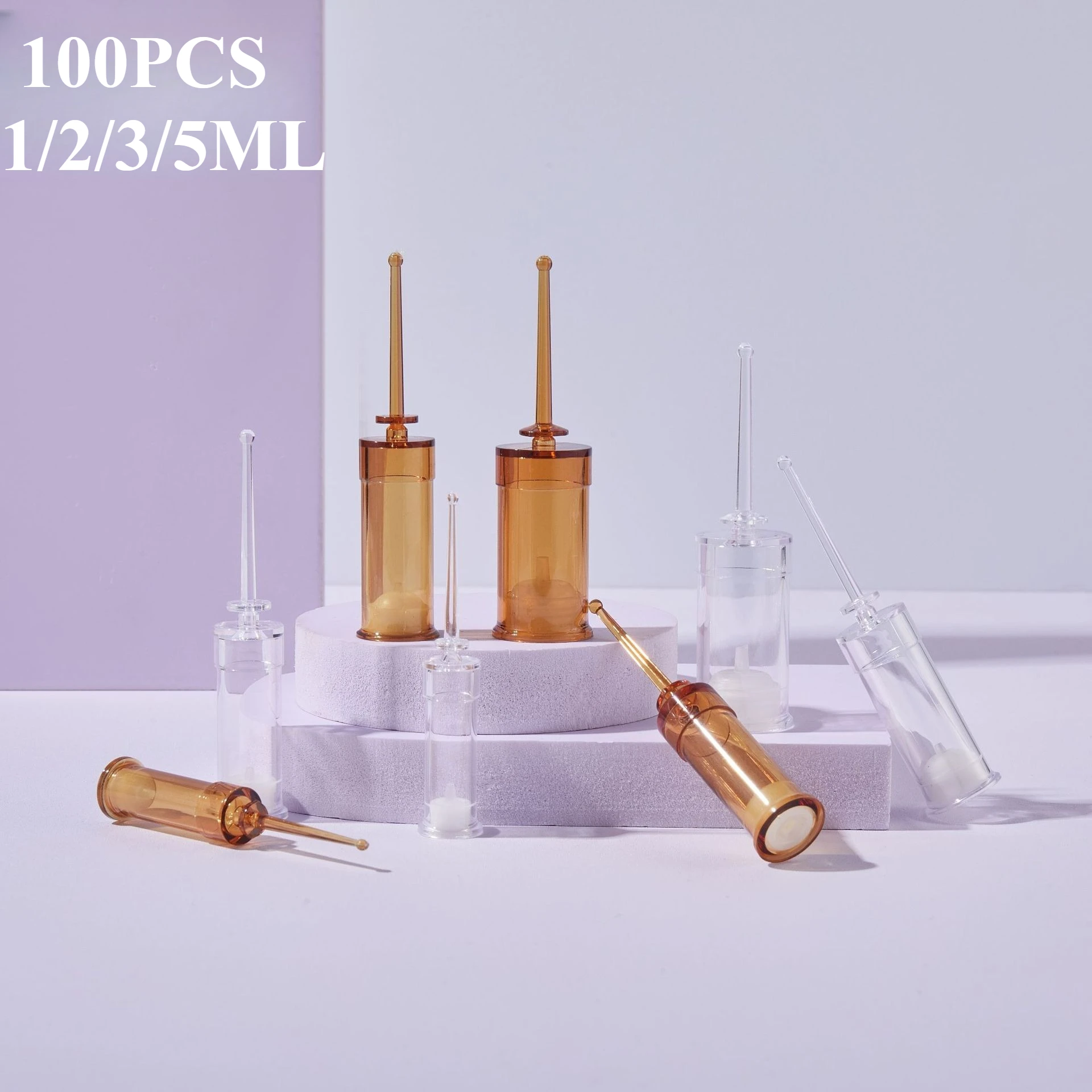 100 peças 1ml 2ml 3ml 5ml uso quebrável push-pull seringa descartável garrafa cosmética para distribuição de essência loção de água e creme