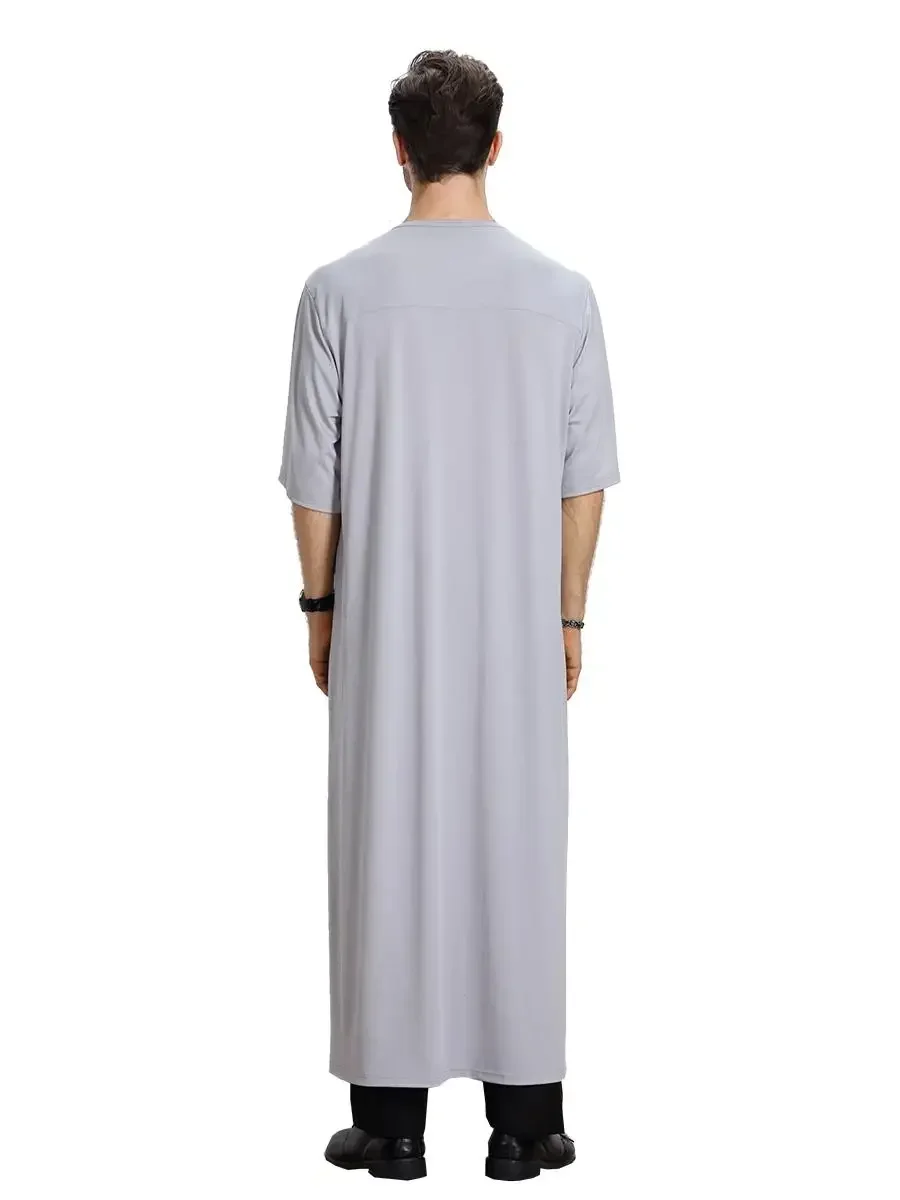 Mens Saudi Thobe Robe Short Sleeve Abaya Saudi Dishdasha Arabic Kaftan Dress Summer Dubai Ramadan Turkey Middle East Clothing Ne