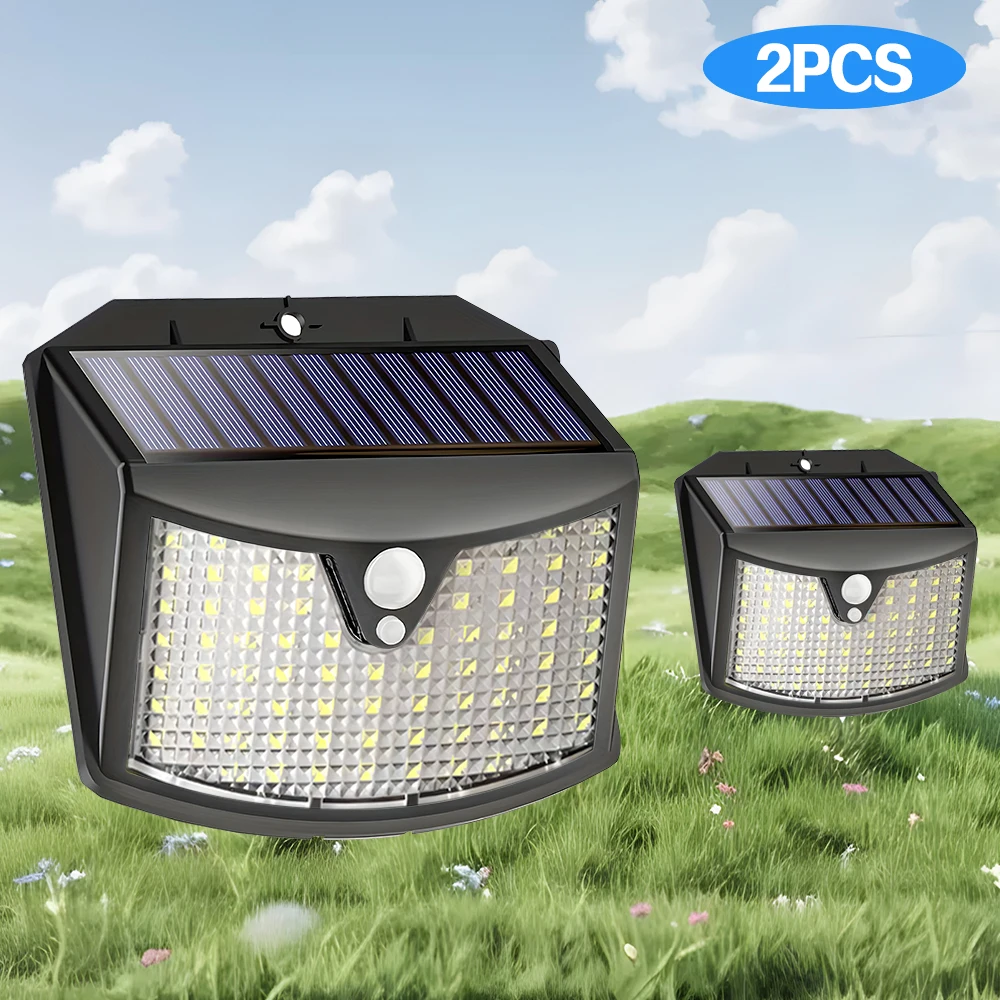 70LED ضوء حائط، أضواء شمسية بمستشعر حركة، IP65 مقاومة للماء، مصابيح شمسية خارجية، 120 °   زاوية الإضاءة 1200 مللي أمبير بدون جهاز تحكم عن بعد 1/2 قطعة