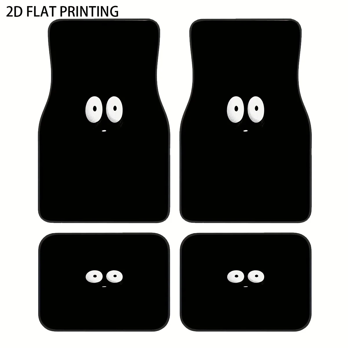 

4pcs Cute Black Base With White Eyes Pattern Printed Car Mats, Universal Material, All-Season All-Weather Vehicle Interior Prote