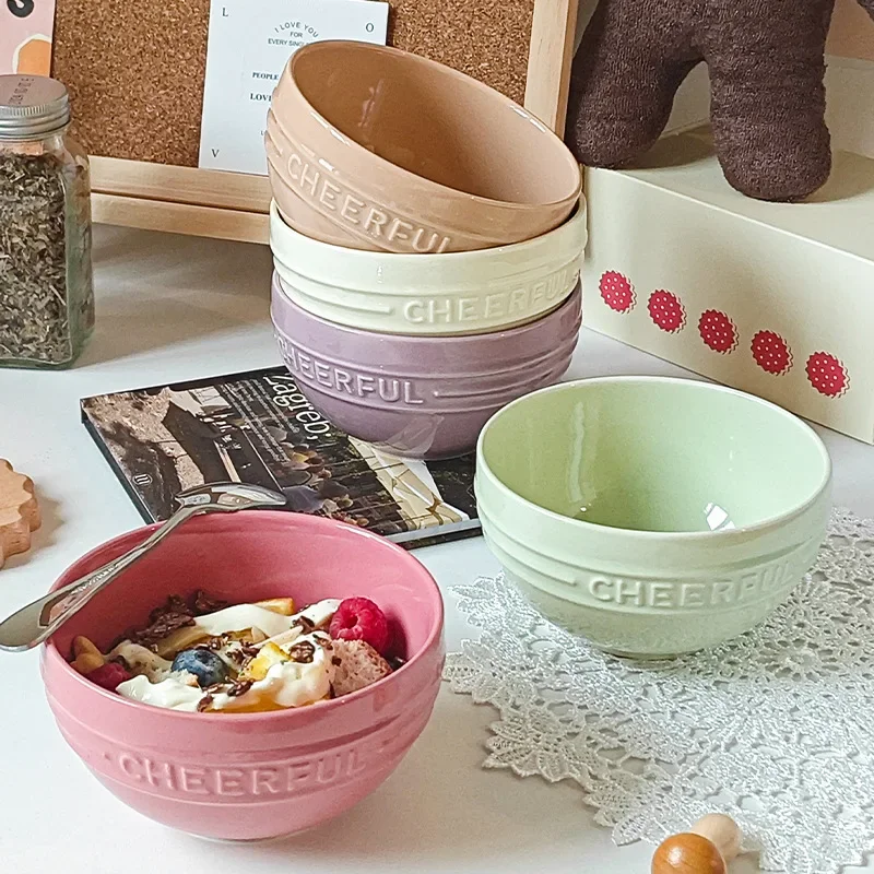 

High value color glaze simple style cream style household dormitory ceramic bowl