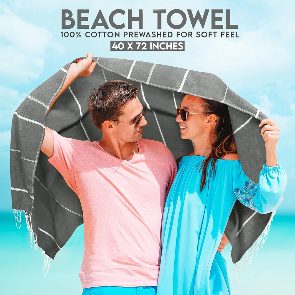 YEUZLICOTTON 100% Cotton Turkish Beach Towel 100x180cm Quick Dry Beach Towel Oversized Unique Bathrobe Travel with Lively Colors