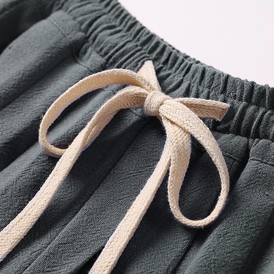 Solid Color Linen Pants Men 9XL Plus Size Jogger Pants Fashion Casual Elastic Waist Pants Male Linen Trousers Big Size 9XL