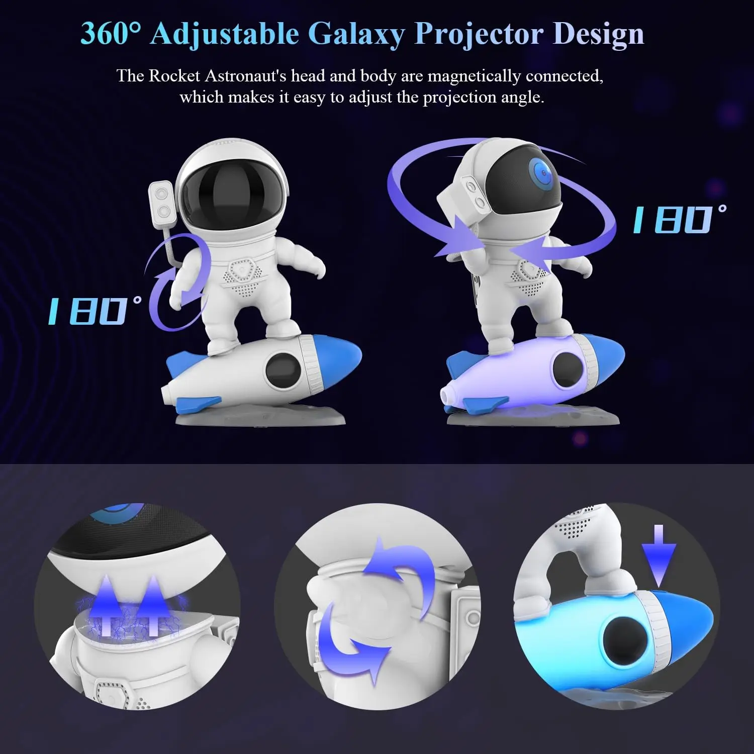 Projecteur de veilleuse télécommandé Rocket AstronsomGalaxy, lampe de chambre à coucher, cadeau de Noël pour enfants