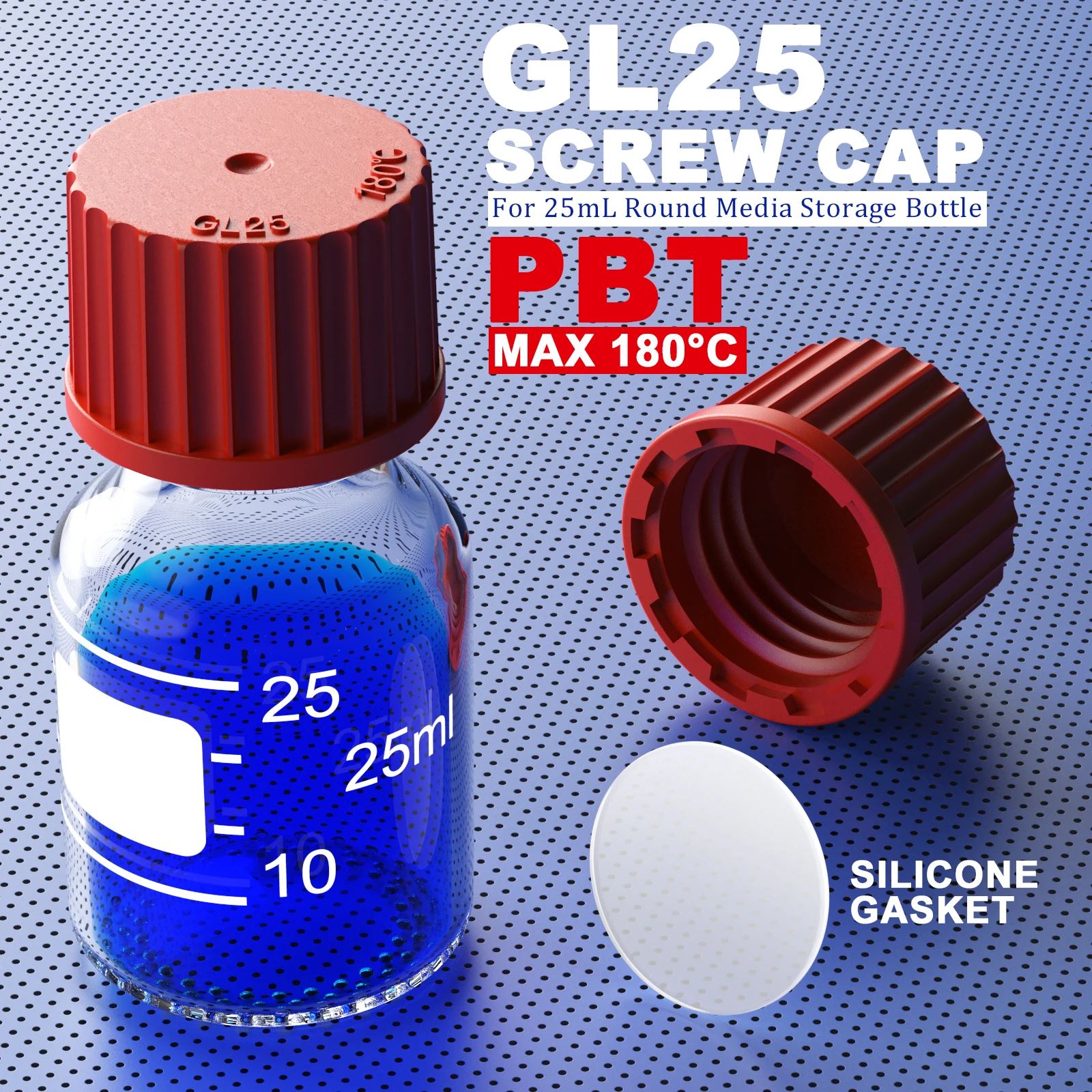 Ks-Tek GL45 PBT/PP Screw Cap,with Pour Ring,PTFE Silecone Gasket,Silecone Gasket,PBT Pour Ring