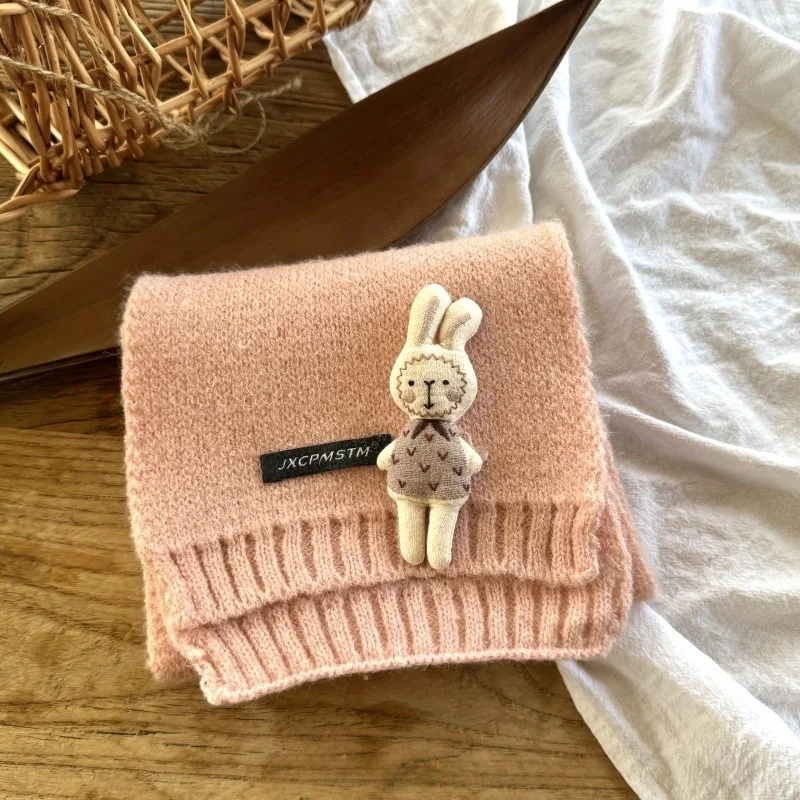 Bufanda de punto suave para niños, 8 estilos, rosa Pastel, pompón de conejo 3D texturizado, accesorio cálido de invierno para niñas pequeñas