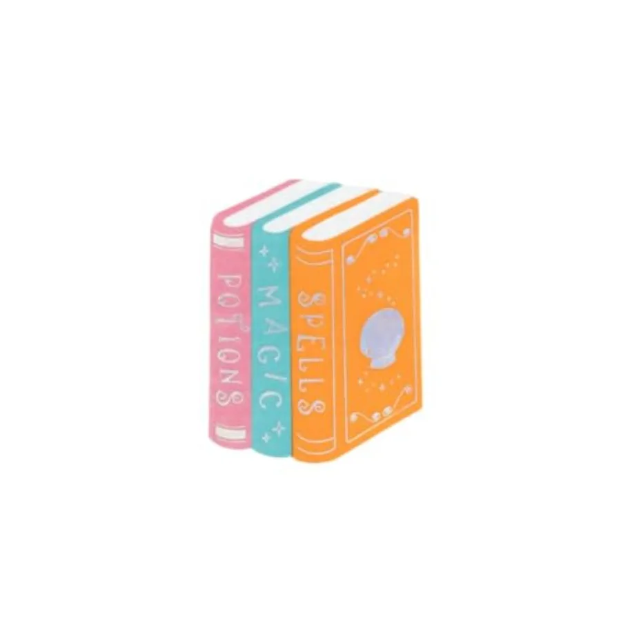 Mystical Spell Book Shaped Paper Napkins, 16 Pack, 6 Inch Die Cut Halloween Book Stack Napkins with Foil, Pastel Pink Teal Oran