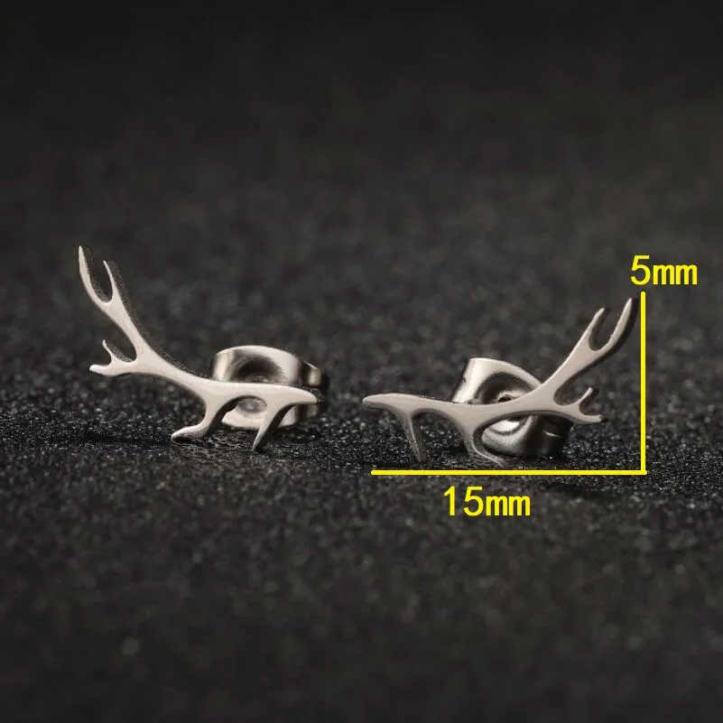 Shuangshuo Vintage Fashion Deer Antler Earrings Stainless Steel Elk Studs Christmas Earrings Xmas Jewelry Gift Ear Accessories