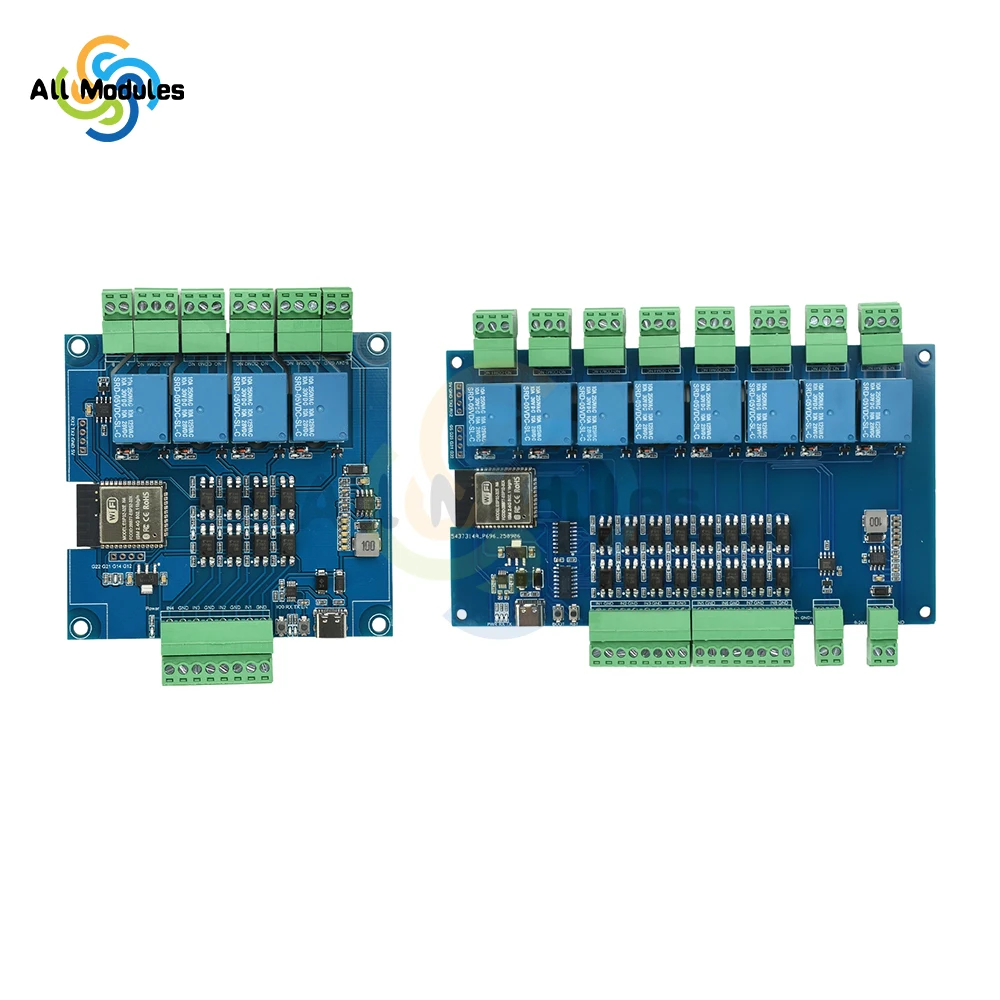 

ESP32 RS485 Modbus Relay Module DC 9-24V 4/8 Channel - with WiFi Bluetooth & Optocoupler Isolation, Type-C Interface
