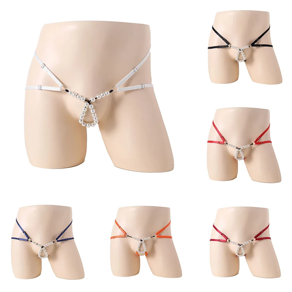 Roupa interior cativante masculina grânulo lingerie cintura baixa g string tangas jockstraps roupa interior vinho vermelho/branco/laranja