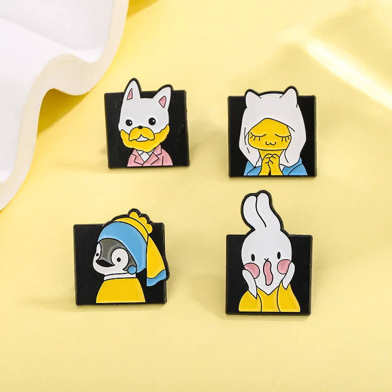 oil painting series badge Cat rabbit funny expression prayer blessing trend brooch