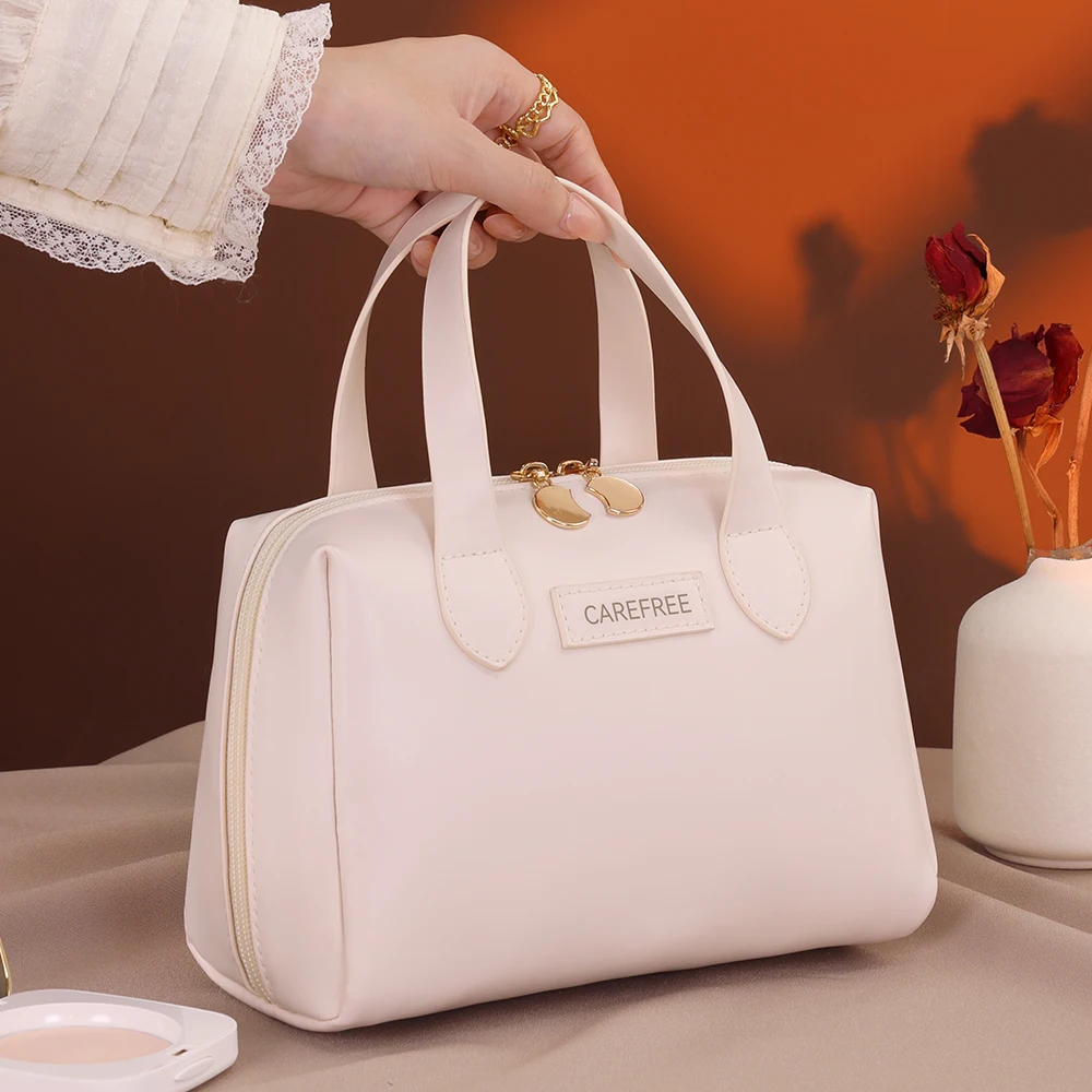 حقيبة مستحضرات التجميل الأنيقة ذات سعة كبيرة، حقيبة مكياج للسفر من البولي يوريثان، مقاومة للماء، حقائب غسيل الحمام، مجموعة أدوات الزينة متعددة الوظائف