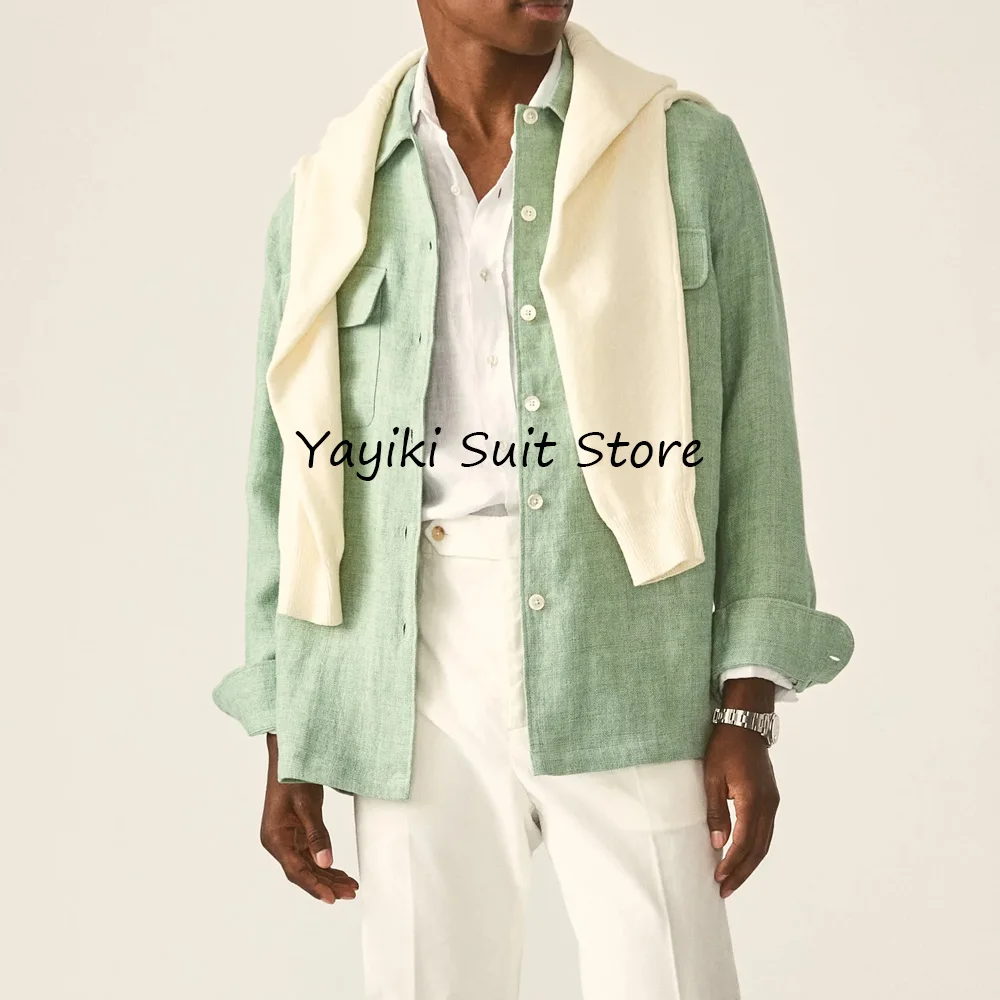 Abrigo ligero informal para hombre, chaquetas de lino con solapa de un solo pecho, traje de moda con bolsillos dobles en el pecho, trajes, Blazers para hombre, abrigos masculinos