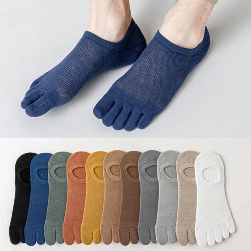 Men Spring Summer Mesh Basic Lightweight Breathable Comfortable Toe Summer Shallow Mouth Fashion Thin Good-looking Cotton Socks