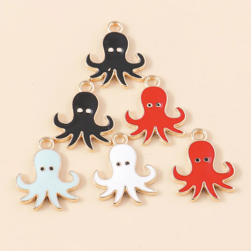 10 Stück 15*19mm Niedliche Emaille-Oktopus-Anhänger für Ohrringe Halsketten Ozean-Tier Kleine Tintenfisch-Anhänger DIY Schmuckherstellung Zubehör