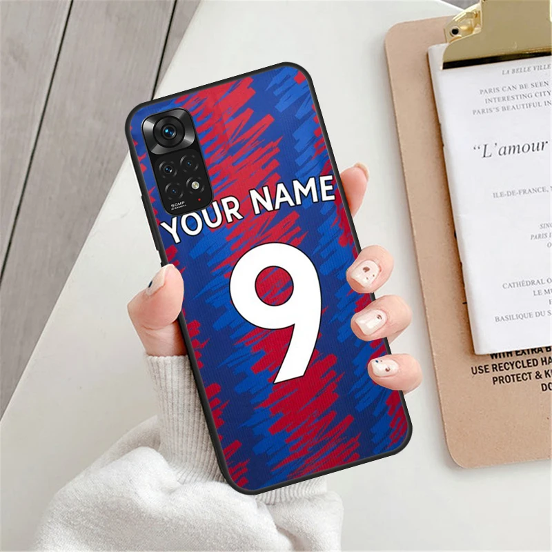 Custodia personalizzata con nome da calcio per Xiaomi Redmi Note 12 Pro 8 9 10 11 Pro Note 12S 11S 10S 9S Redmi 12C 9C 10C Cover