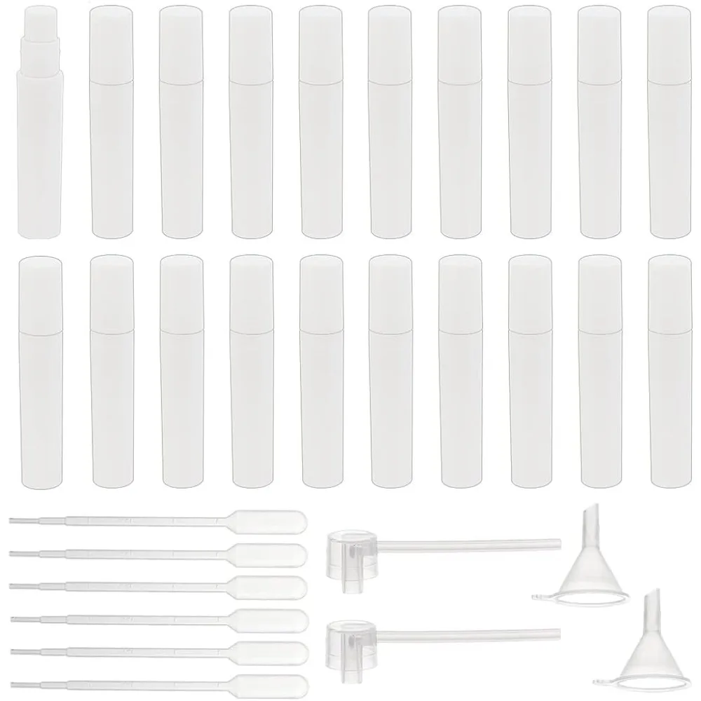 80pcs 2ml Mini Plastic White Spray Bottles Portable Frosted Perfume Bottles with 6pcs 1ml Pipettes 2pcs Funnels and 2pcs