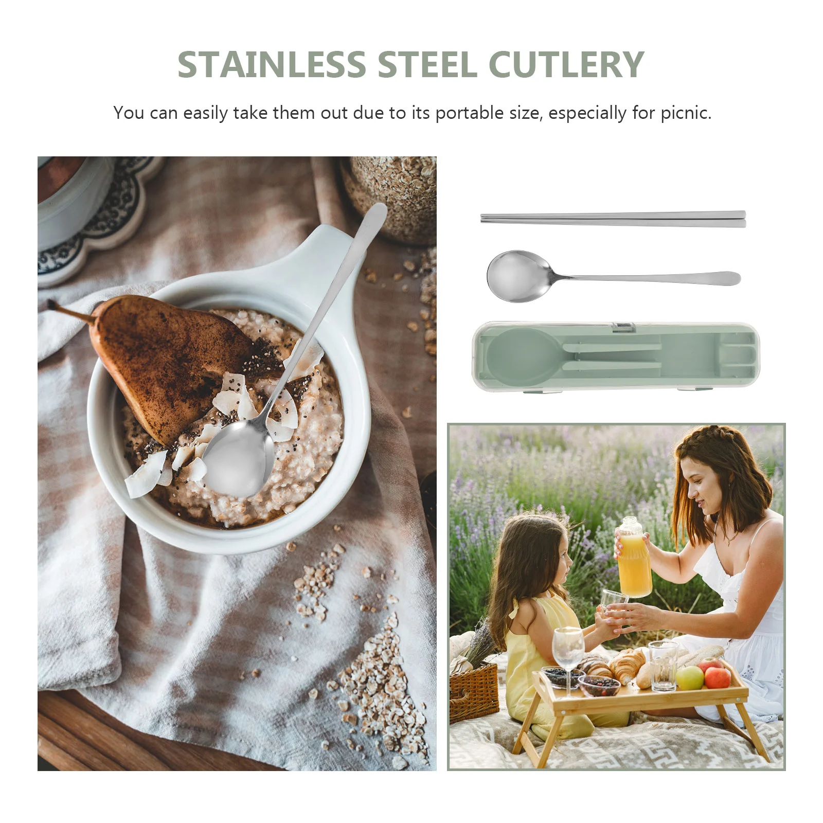 

Stainless Steel Cutlery Portable Chopsticks Silverware Set Weighted Spoon and Spoons