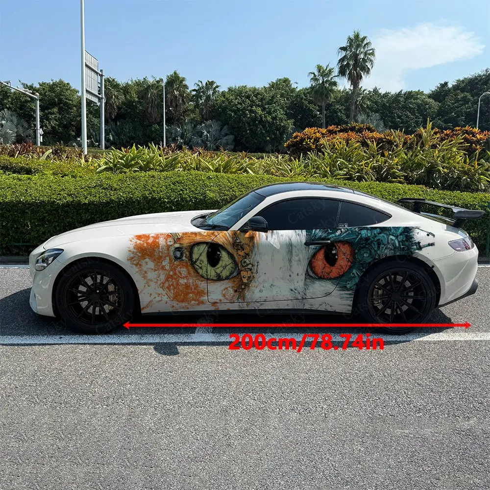 2pcs Cyber Cat Eye Mechanical Soul, Durable, Fade-resistant, Enhance Vehicle Aesthetics With Bold Artistic Design Car Vinyl Wrap