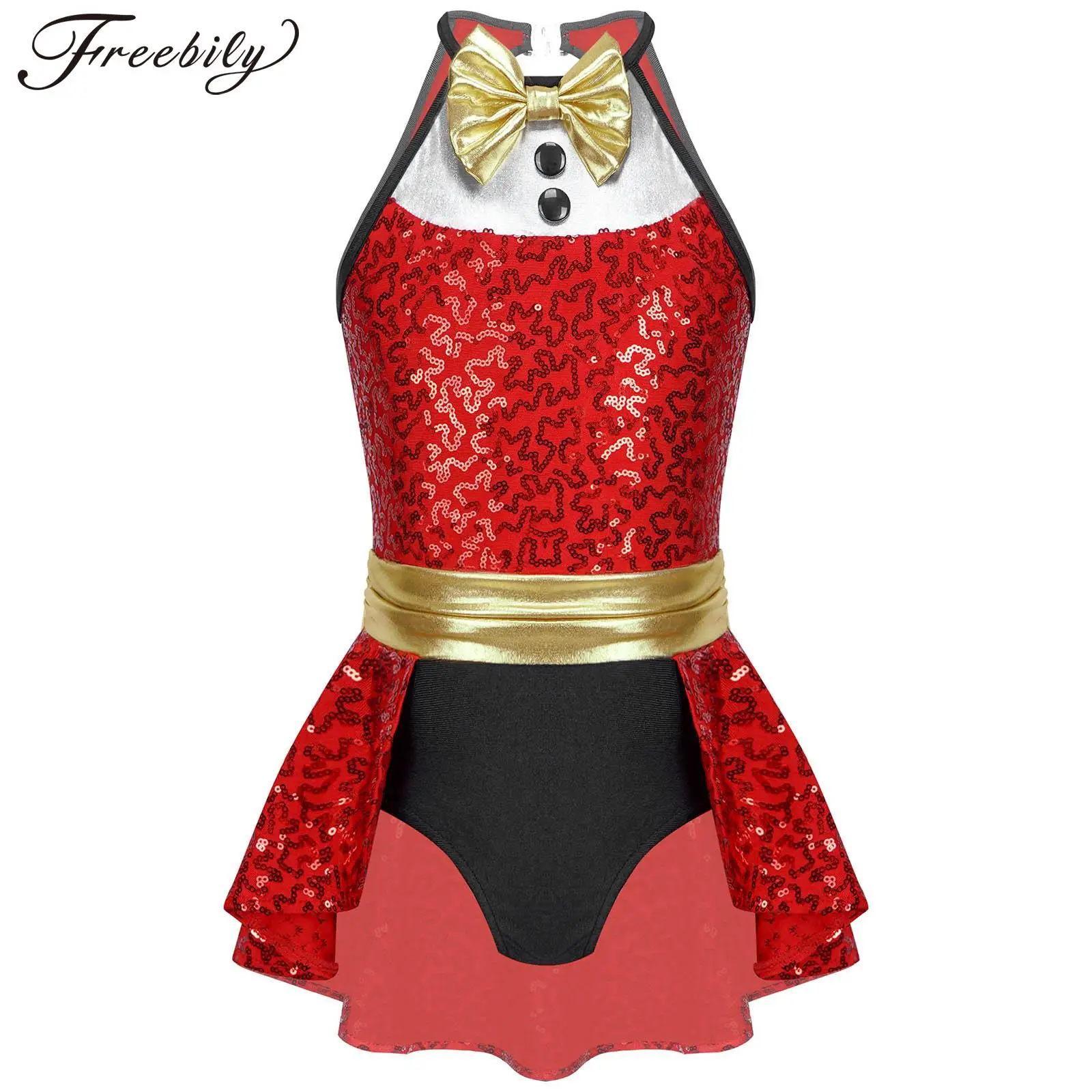 Kids Girls Shiny Sequins Ballet Tutu Dress Leotard Performance Dancewear Halloween Christmas Circus Ringmaster Cosplay Costumes