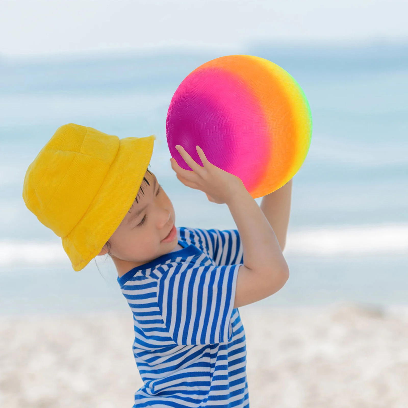 Rainbow Beach Ball Kids Outdoor Toys Playing Patting Playground Jump Kickball Balls for Ages 8-12 Lightweight Pvc Child Jumping