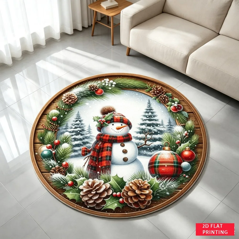 Red Glitter Santa Round Area Rug Sparkling Star Circular Floor Mat Winter Holiday Indoor Area Carpet for Guest Room Sunroom