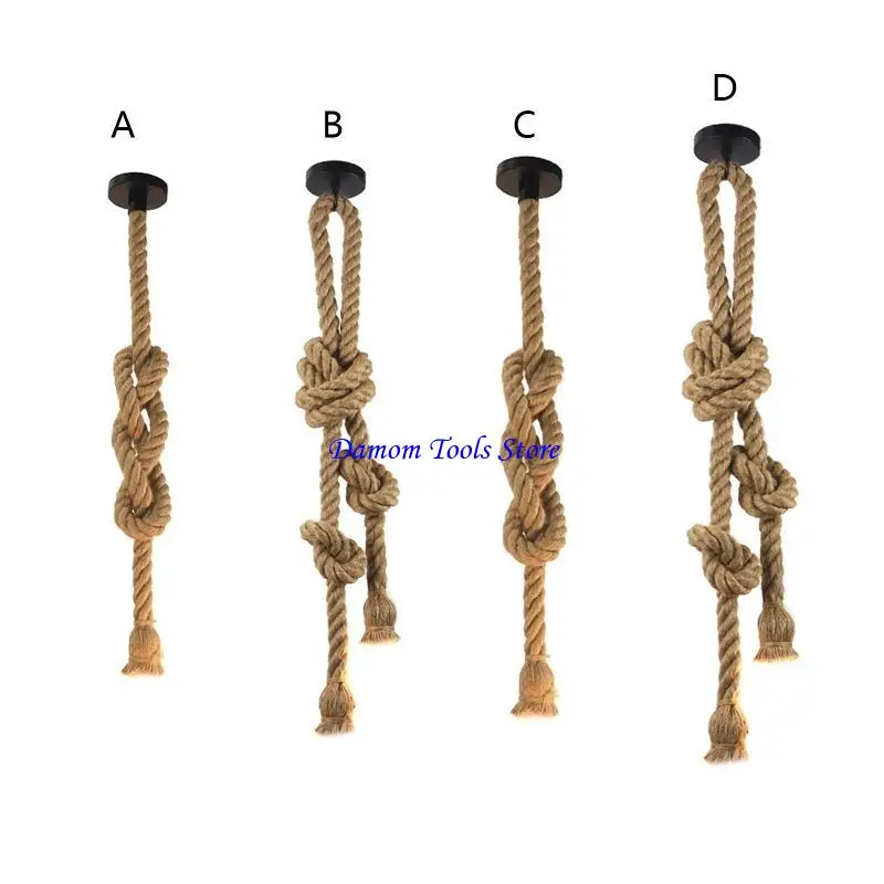 57BE Single/Double for Head E27 Hemp Rope Pendant Lamp Vintage Chandelier(Without Bul
