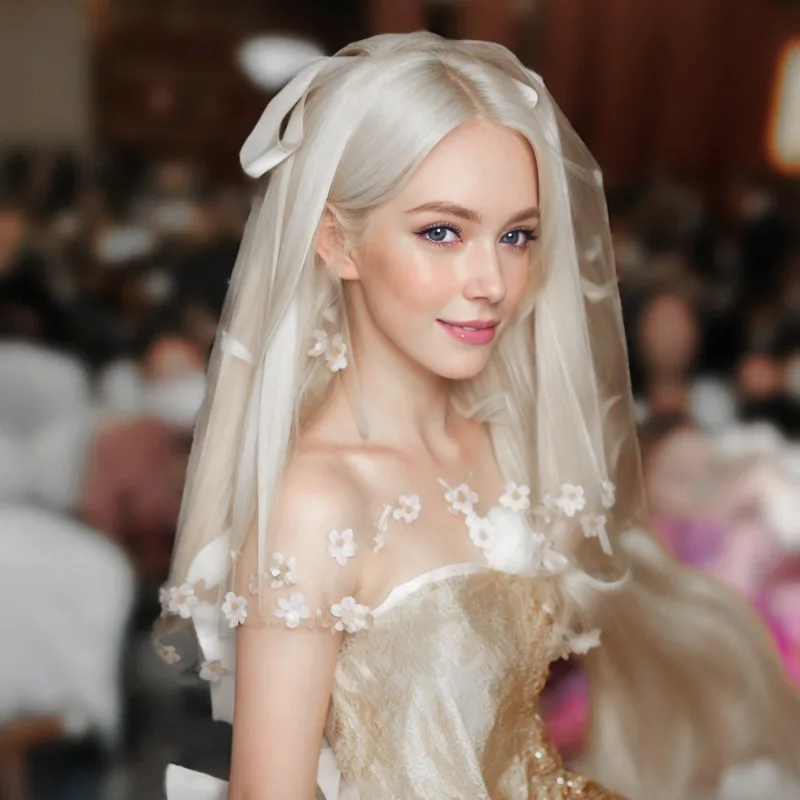 Women Short Veil For Bride Wedding Headdress Pearl Bow Tulle Bachelorette Party Veils Headpieces Lace Mesh Veil With Hair Clip